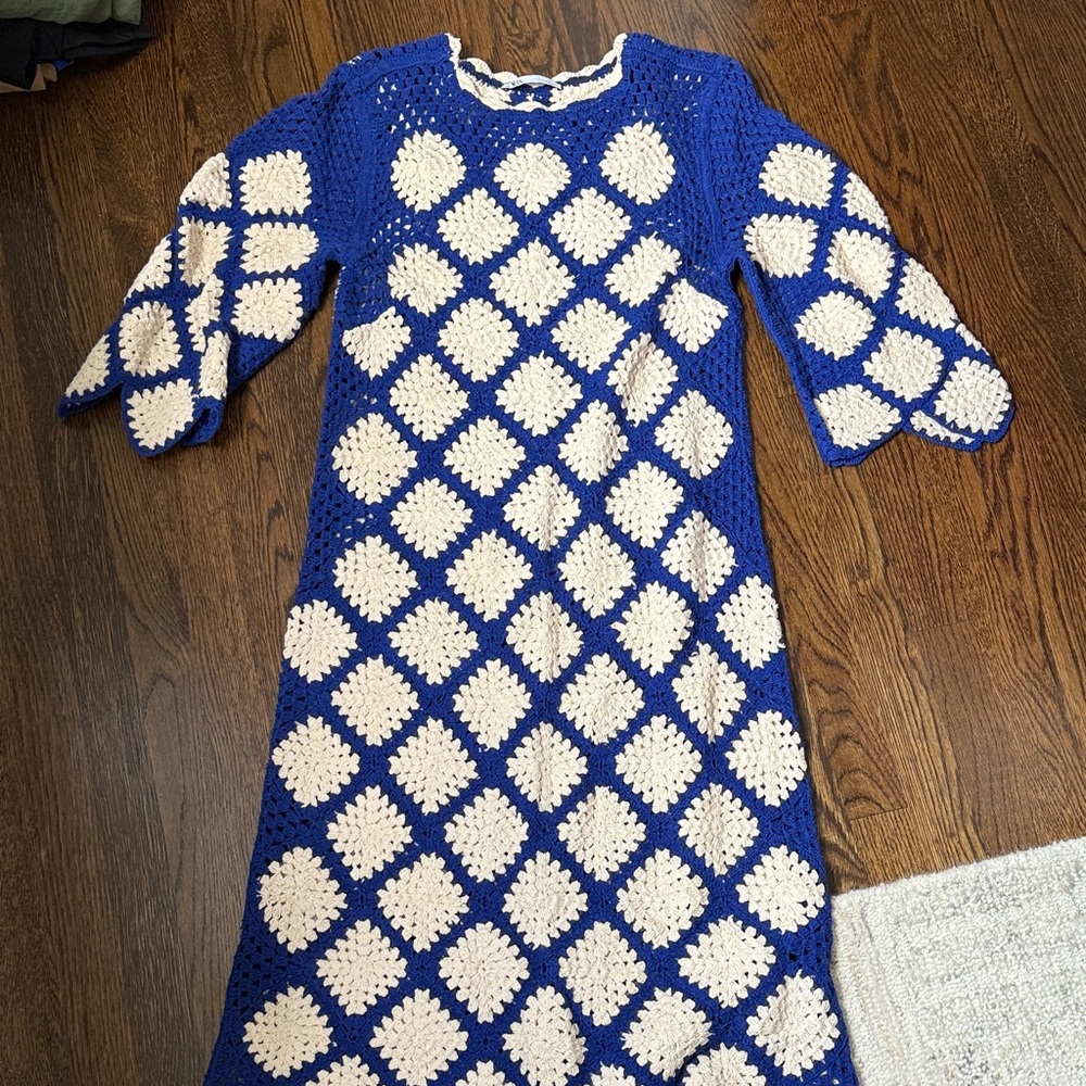 Zara Kids Blue and Cream Crochet Dress